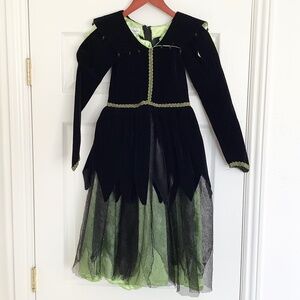 Girls Size 6 Wishcraft Witch Costume Dress Black Green Polyester